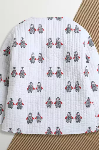 White multicolor hand screen printed reversible jacket set of 1