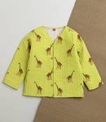 Green multicolor hand screen printed reversible jacket set of 1