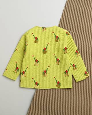 Green multicolor hand screen printed reversible jacket set of 1 3
