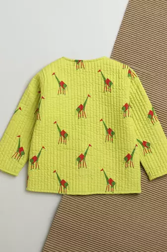 Green multicolor hand screen printed reversible jacket set of 1