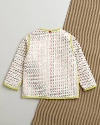 Green multicolor hand screen printed reversible jacket set of 1 5
