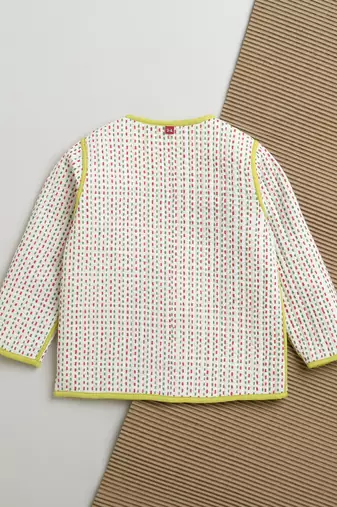 Green multicolor hand screen printed reversible jacket set of 1