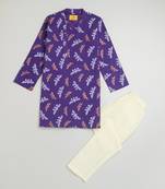 Purple multicolor hand screen printed boys  ethnic wear- set of 2