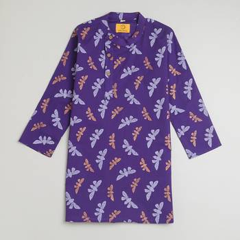 Purple multicolor hand screen printed boys  ethnic wear- set of 2 2