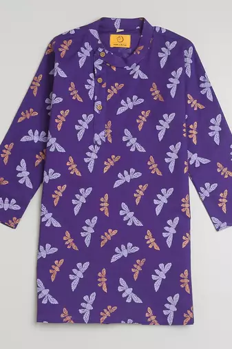 Purple multicolor hand screen printed boys  ethnic wear- set of 2
