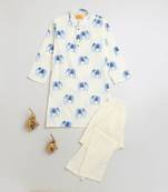 Yellow blue hand screen printed boys  ethnic wear- set of 2