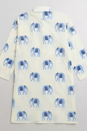 Yellow blue hand screen printed boys  ethnic wear- set of 2