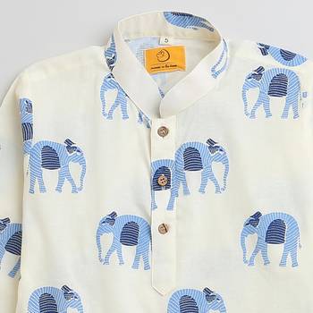 Yellow blue hand screen printed boys  ethnic wear- set of 2 3