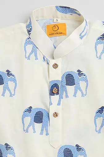 Yellow blue hand screen printed boys  ethnic wear- set of 2