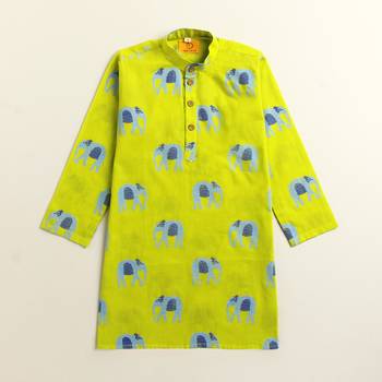 Yellow blue hand screen printed boys  ethnic wear- set of 2 2