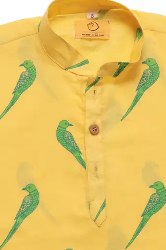Yellow green hand screen printed boys  ethnic wear- set of 2
