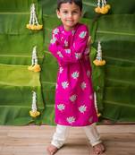 Pink multicolor  hand screen printed boys  ethnic wear- set of 2