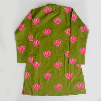 Green fuhsia  hand screen printed boys  ethnic wear- set of 2 3