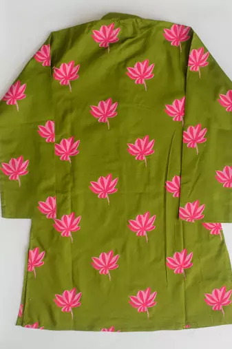 Green fuhsia  hand screen printed boys  ethnic wear- set of 2