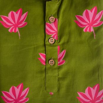 Green fuhsia  hand screen printed boys  ethnic wear- set of 2 4