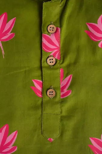 Green fuhsia  hand screen printed boys  ethnic wear- set of 2