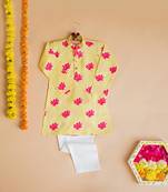 Yellow fuhsia  hand screen printed boys  ethnic wear- set of 2