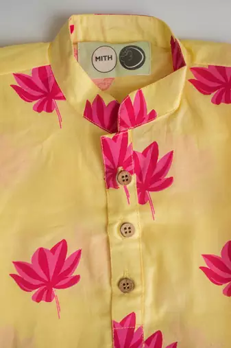 Yellow fuhsia  hand screen printed boys  ethnic wear- set of 2