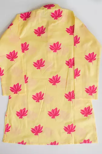 Yellow fuhsia  hand screen printed boys  ethnic wear- set of 2
