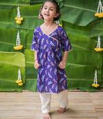 Purple multicolor hand screen printed girls ethnic wear- set of 2