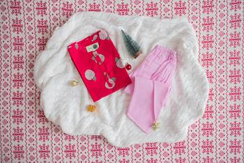 Red multicolor hand screen printed girls ethnic wear- set of 2 1
