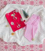 Red multicolor hand screen printed girls ethnic wear- set of 2