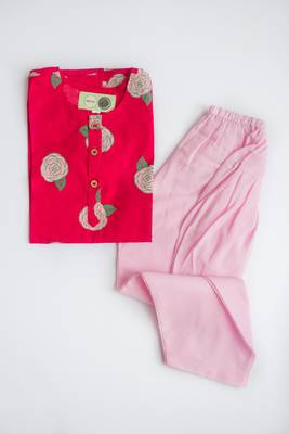 Red multicolor hand screen printed girls ethnic wear- set of 2 2