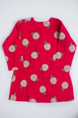 Red multicolor hand screen printed girls ethnic wear- set of 2 4