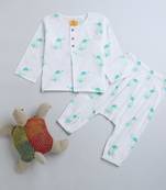 white multicolor hand screen printed unisex sleepwear set- set of 2