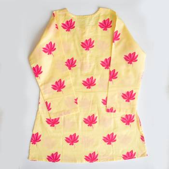 Yellow fuchsia hand screen printed girls ethnic wear- set of 2 4