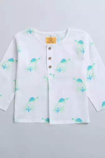 white multicolor hand screen printed unisex sleepwear set- set of 2