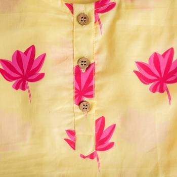 Yellow fuchsia hand screen printed girls ethnic wear- set of 2 5