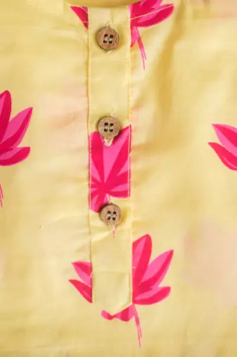 Yellow fuchsia hand screen printed girls ethnic wear- set of 2