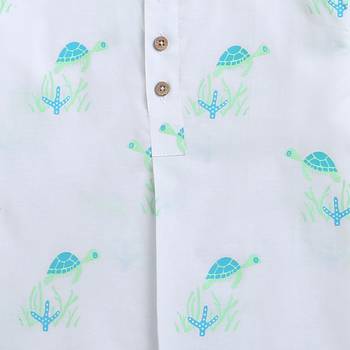 white multicolor hand screen printed unisex sleepwear set- set of 2 3