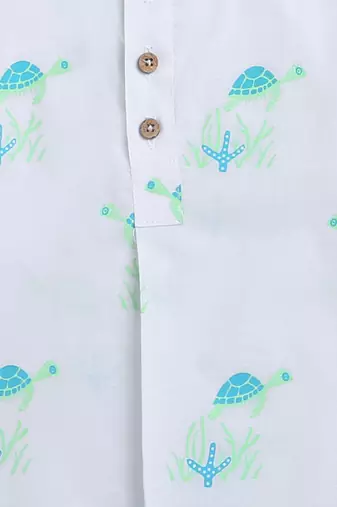 white multicolor hand screen printed unisex sleepwear set- set of 2