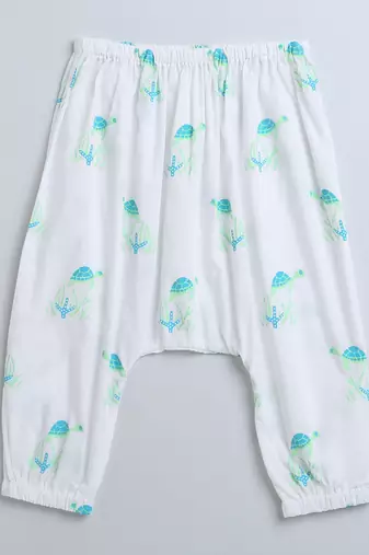 white multicolor hand screen printed unisex sleepwear set- set of 2