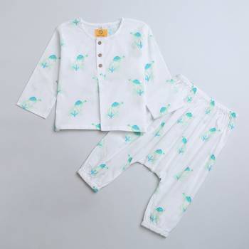 white multicolor hand screen printed unisex sleepwear set- set of 2 5
