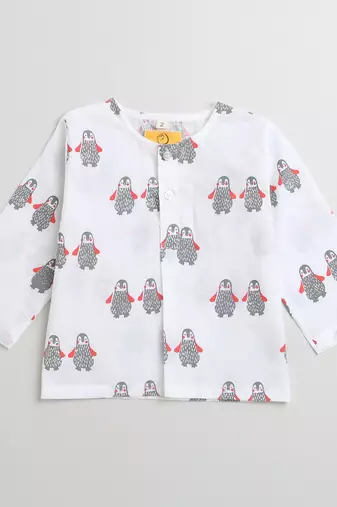 white multicolor hand screen printed unisex sleepwear set- set of 2