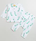 white green hand screen printed unisex sleepwear set- set of 2