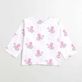 white pink hand screen printed unisex sleepwear set- set of 2 3