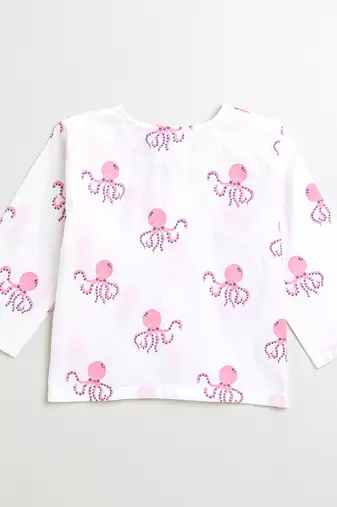white pink hand screen printed unisex sleepwear set- set of 2
