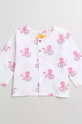 white pink hand screen printed unisex sleepwear set- set of 2