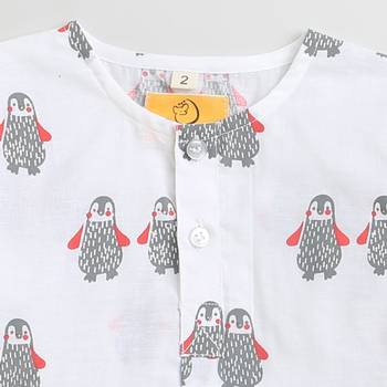 white multicolor hand screen printed unisex sleepwear set- set of 2 4