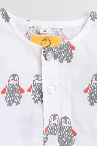 white multicolor hand screen printed unisex sleepwear set- set of 2