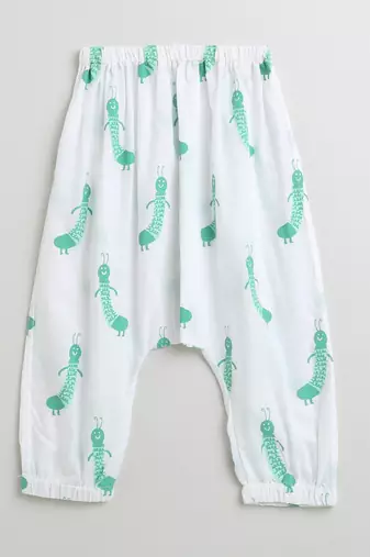 white green hand screen printed unisex sleepwear set- set of 2