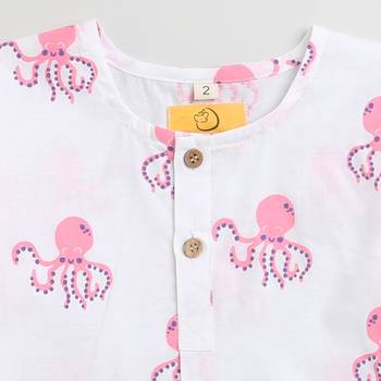 white pink hand screen printed unisex sleepwear set- set of 2 5