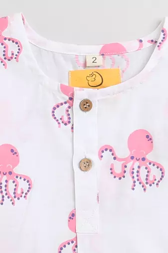 white pink hand screen printed unisex sleepwear set- set of 2