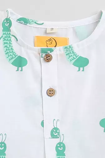 white green hand screen printed unisex sleepwear set- set of 2