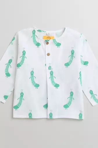 white green hand screen printed unisex sleepwear set- set of 2