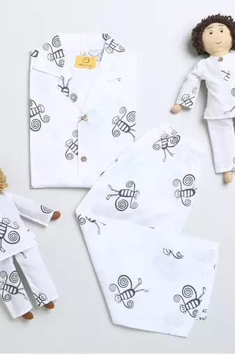 white black hand screen printed unisex sleepwear set- set of 2